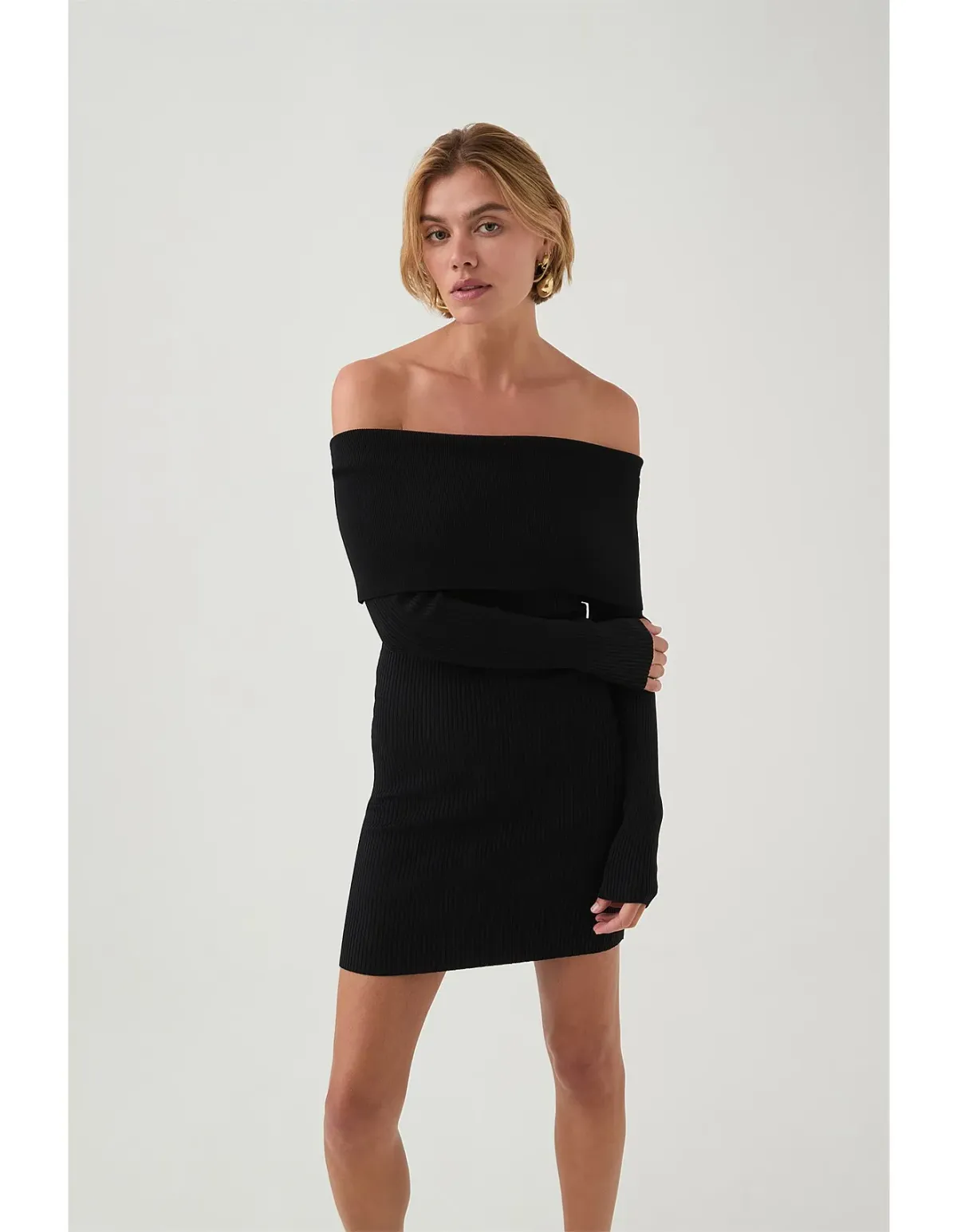 Aje Studio Deia Off Shoulder Long Sleeve Dress Black Size 12 - Image 5