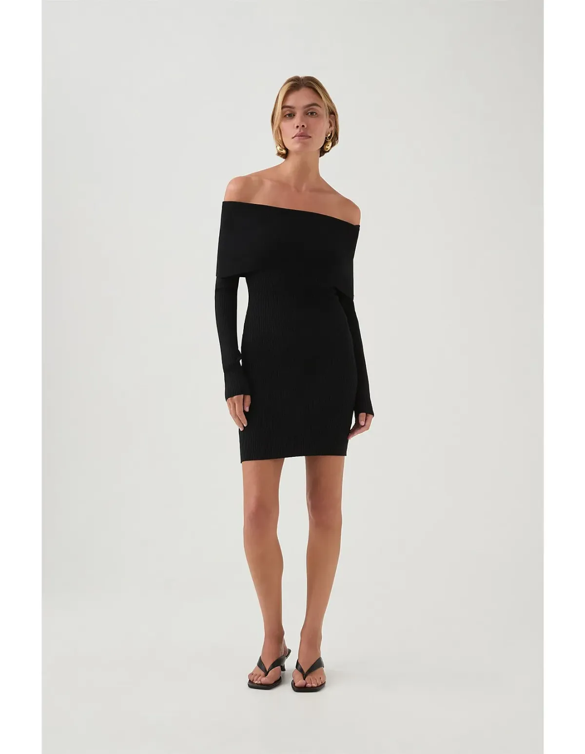 Aje Studio Deia Off Shoulder Long Sleeve Dress Black Size 12 - Image 2