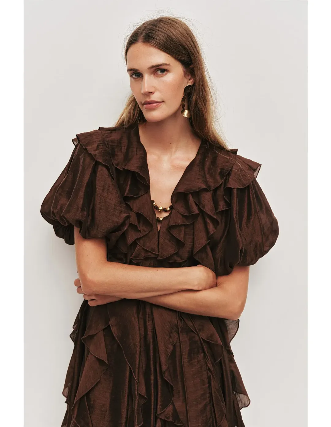Aje Voyager Mini Dress Brown Size 6 for rent on The Volte - main image