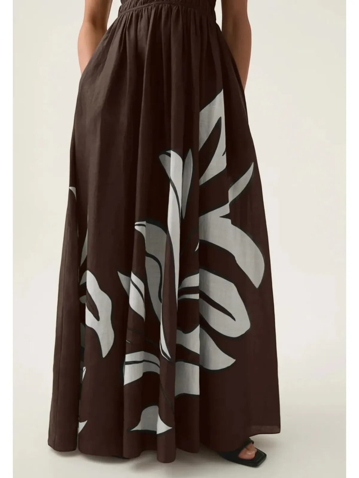 Aje Planetary Maxi Dress Size AU 16 Brown Carob Abstract Print Strappy Gown - Image 5