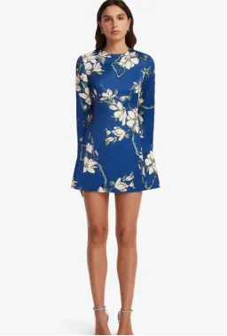 Leo Lin Aliza Long Sleeve Petal Mini Dress in Midnight Magnolia Print Size 8 for rent on The Volte - image 1