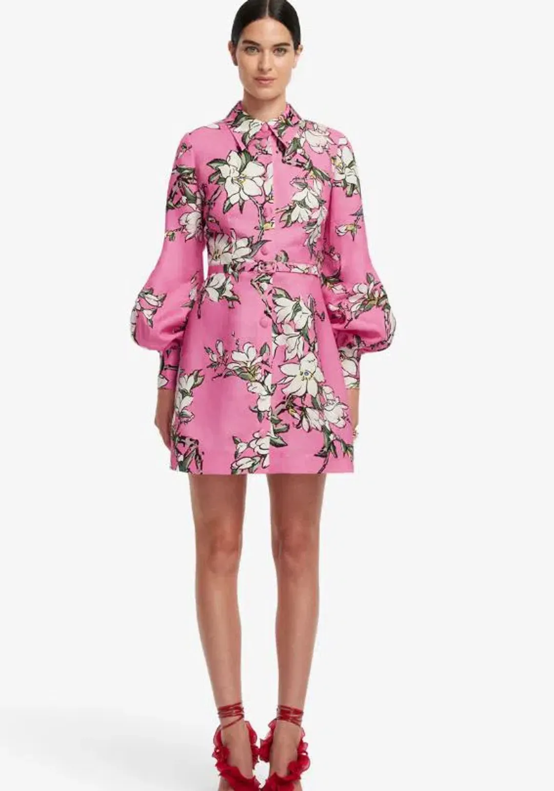 Leo Lin Luminous Linen Mini Dress in Pink Magnolia Size 12 for rent on The Volte - main image