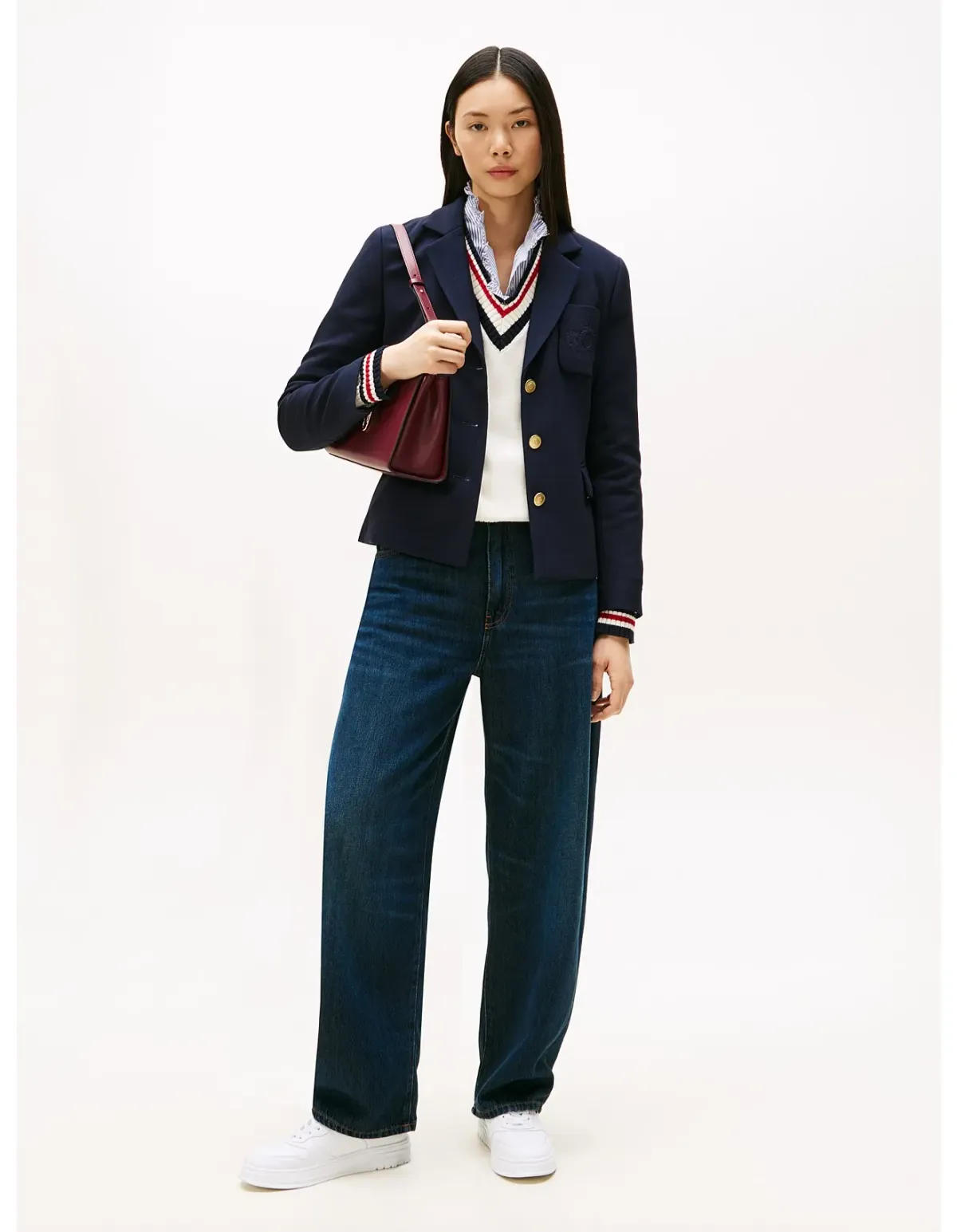Tommy Hilfiger Punto Tonal Crest Slim Blazer Navy Size 36 EU - Image 4