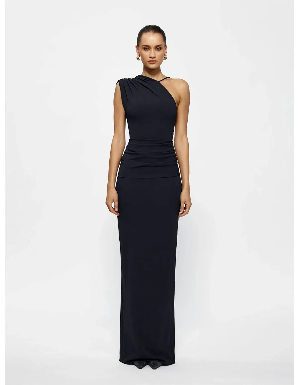 Effie Kats Greer One Shoulder Floor Length Gown Grey Size 8 - Image 1