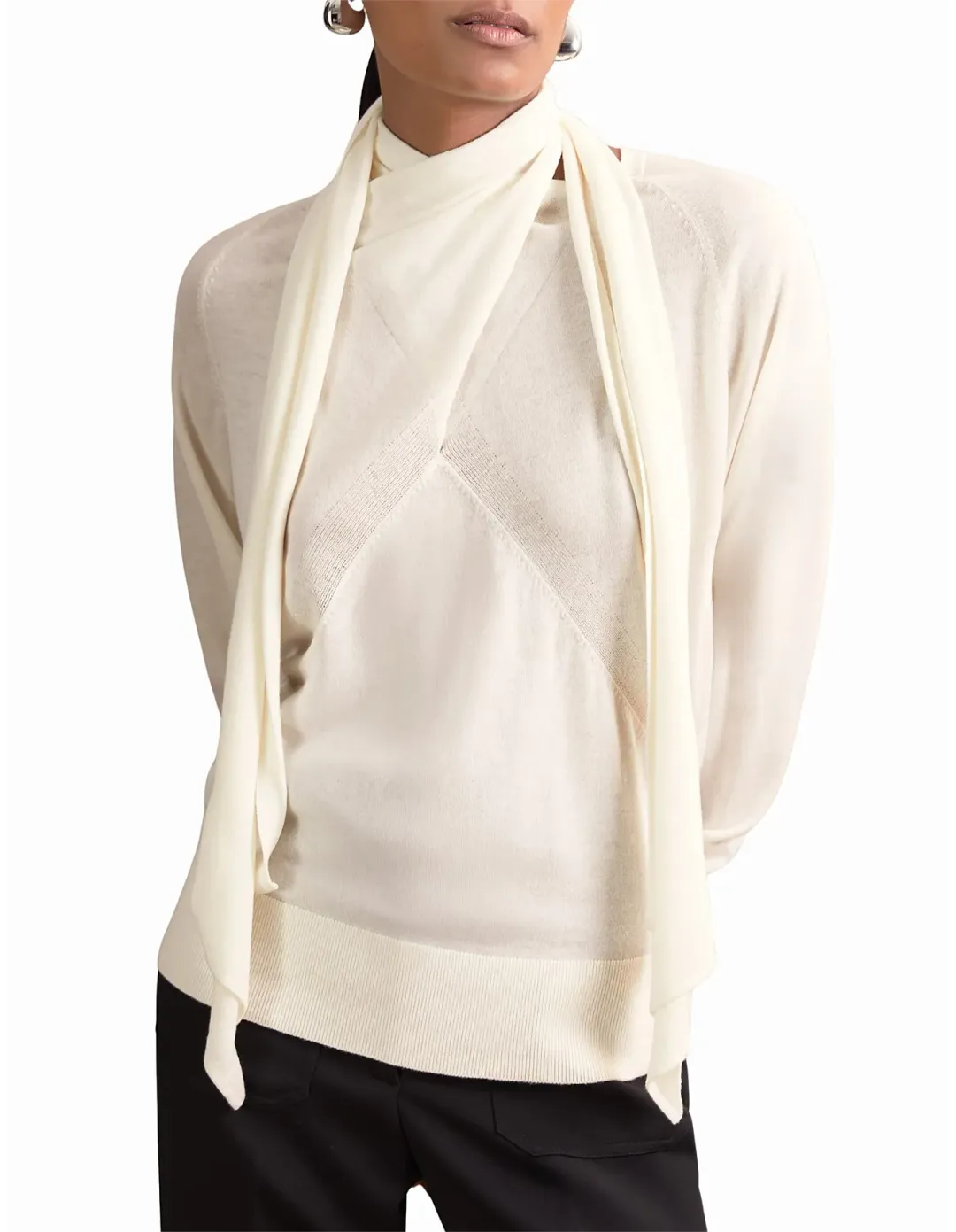 Reiss Alexis Tie Long Sleeve Top Cream Size 8 for rent on The Volte - main image