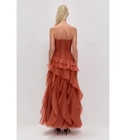 Aje Canyon Gown in Coral Clay Size AU8 for rent on The Volte - image 3