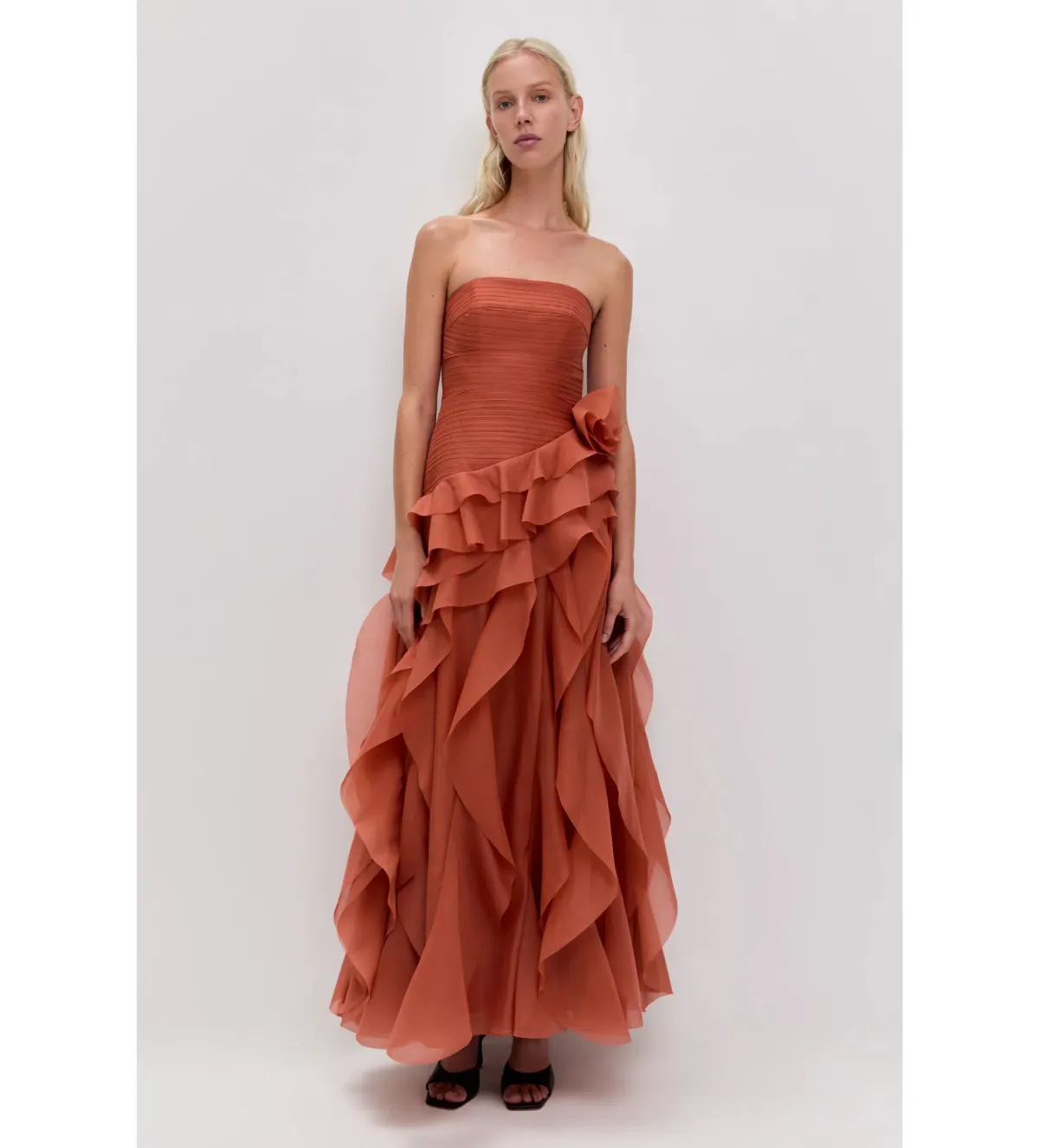 Aje Canyon Gown in Coral Clay Size AU10 for rent on The Volte - main image