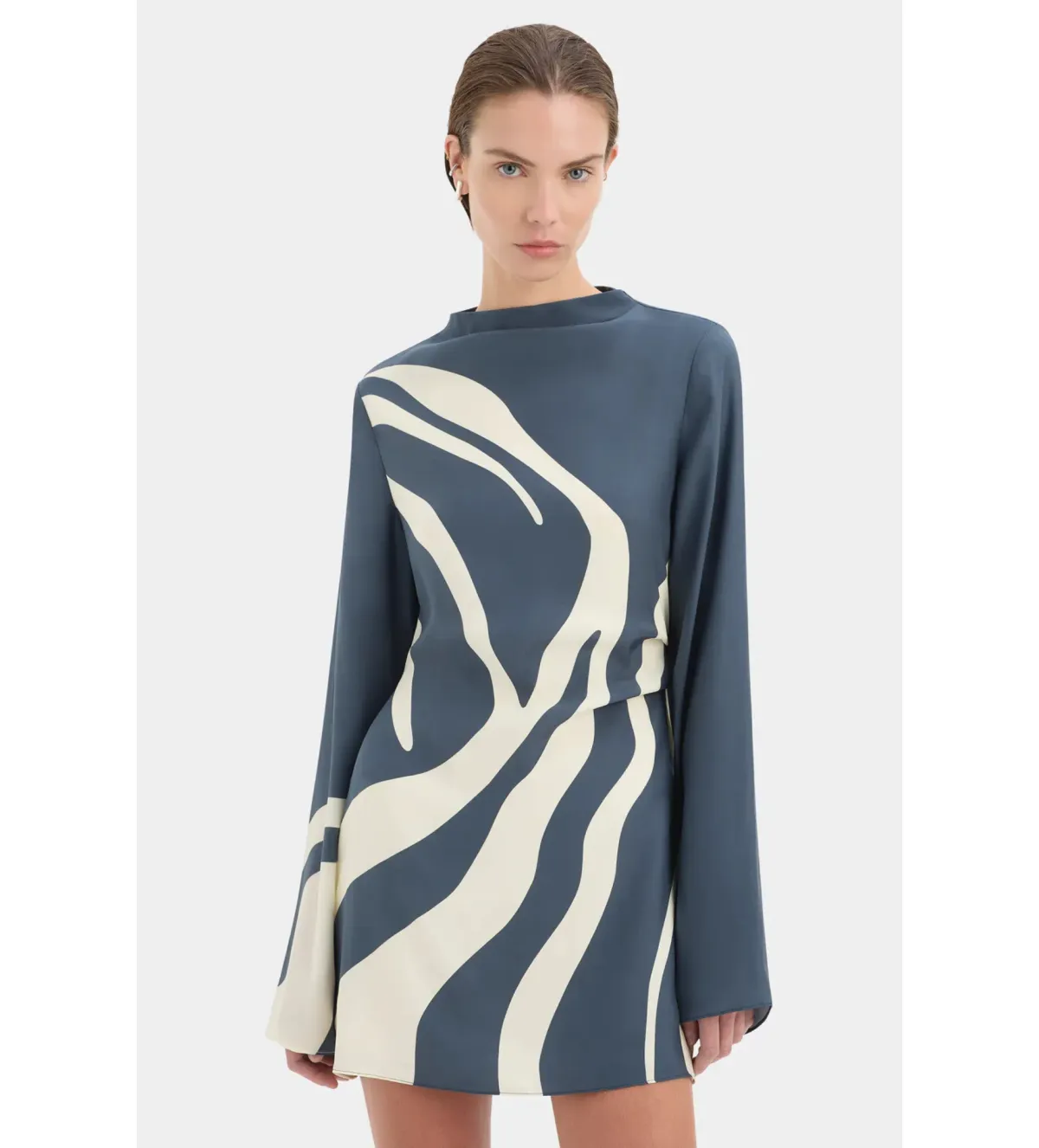 Sir The Label Lilou Long Sleeve Mini Dress in Liora Charcoal Blue Size AU10 - Image 2