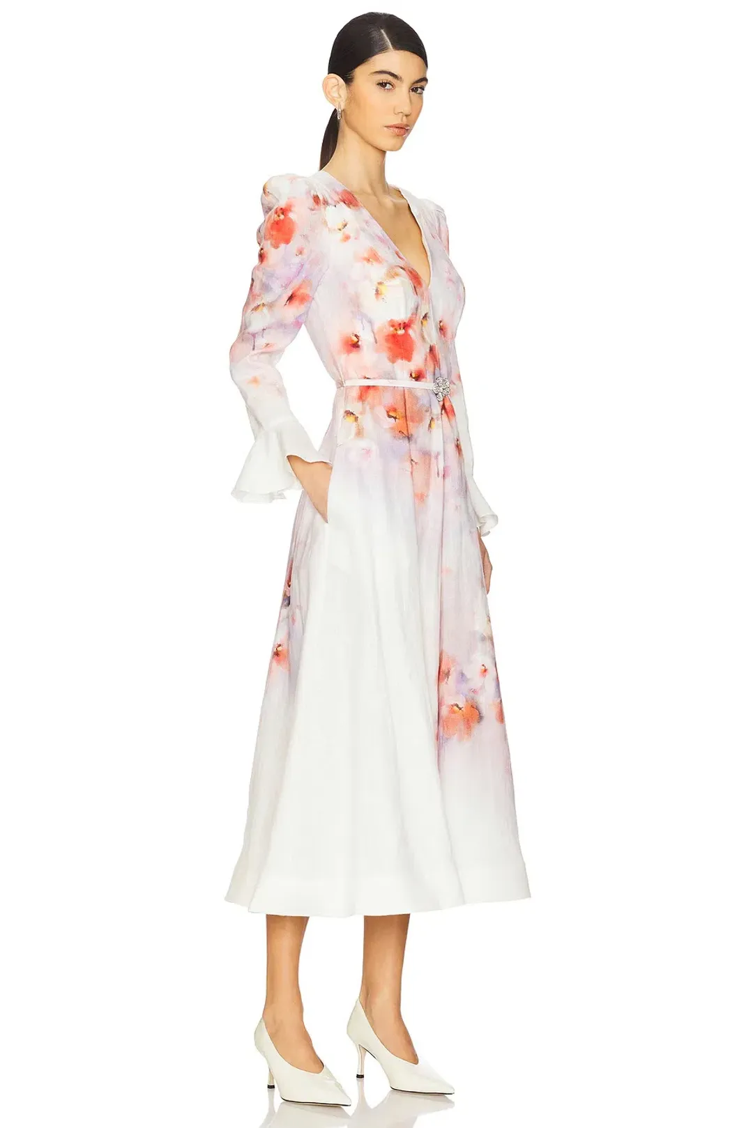 Crush Frill Sleeved Midi Dress by Zimmermann Size 0 for rent on The Volte - main image