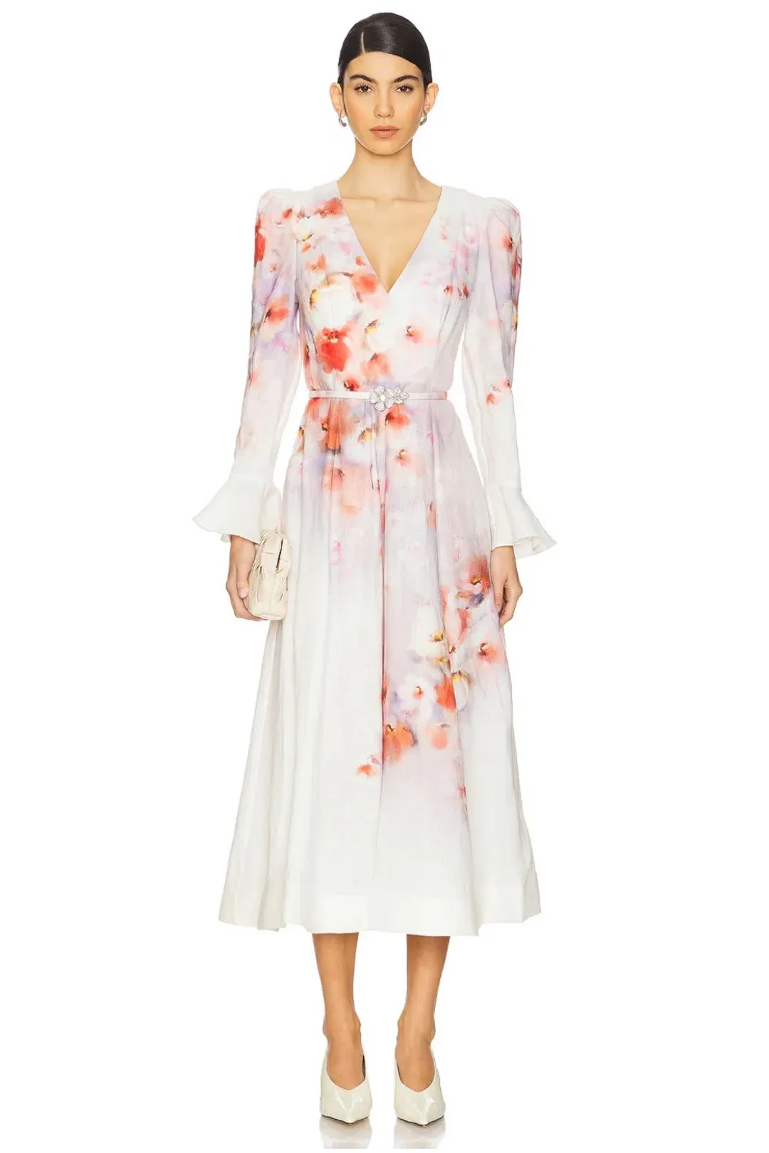 Crush Frill Sleeved Midi Dress by Zimmermann Size 0 for rent on The Volte - main image