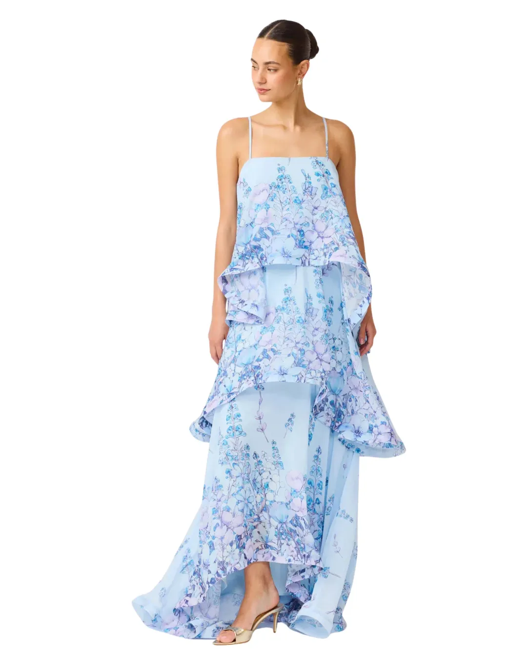 Elliatt Armani Tiered Maxi Dress Baby Blue Floral Size M for rent on The Volte - main image
