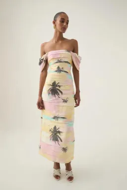 🌸 NEW AJE Zara Gathered Maxi Dress – Tropical Sunset Sky – Size AU 8 - Pink / Blue / Yellow🌸 for rent on The Volte - image 1