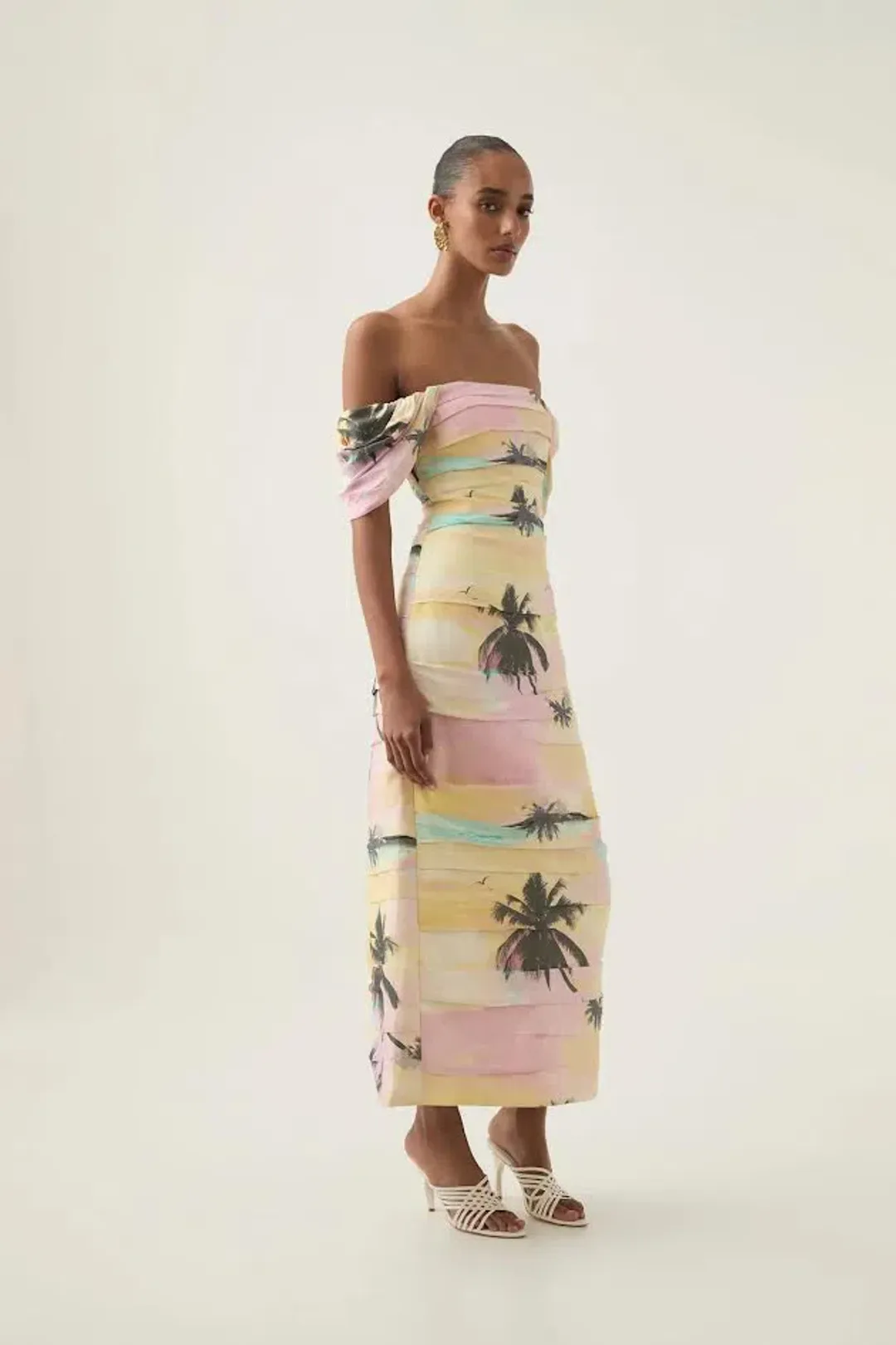 🌸 NEW AJE Zara Gathered Maxi Dress – Tropical Sunset Sky – Size AU 8 - Pink / Blue / Yellow🌸 for rent on The Volte - main image