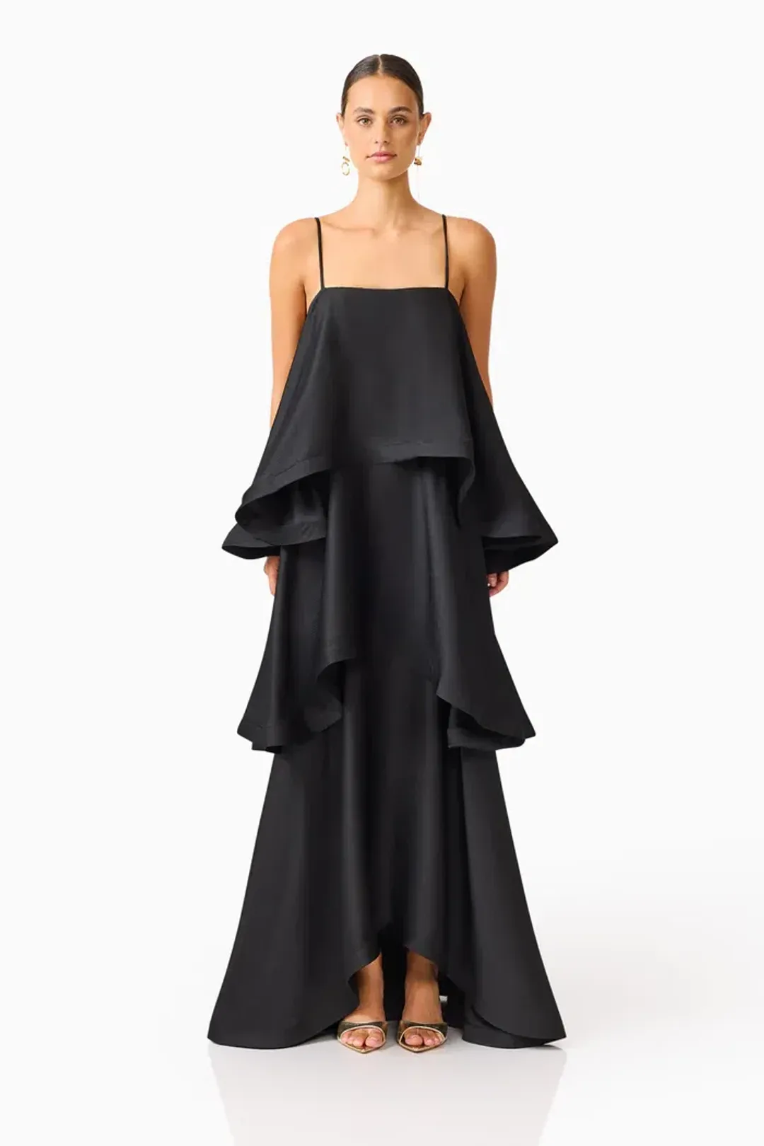 Elliatt Tilly Tiered Maxi Dress in Black Size 14 for rent on The Volte - main image