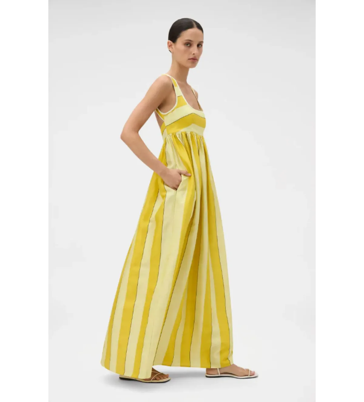 Oroton Slub Silk Stripe Sundress in Sunflower Size AU10 - Image 2