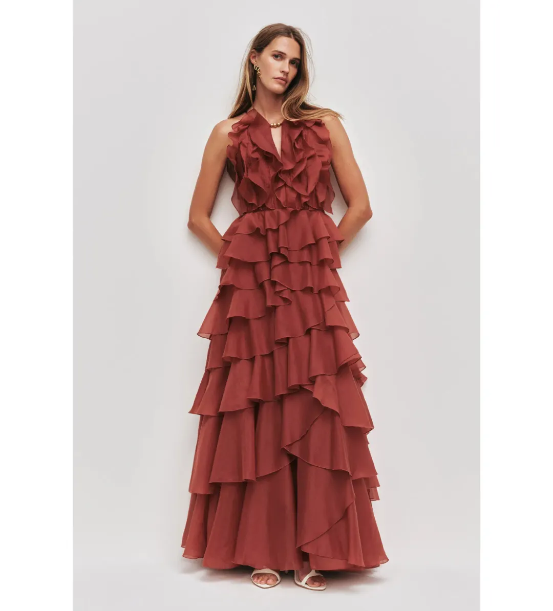 Aje Cleo Gown in Rust Size AU12 for rent on The Volte - main image
