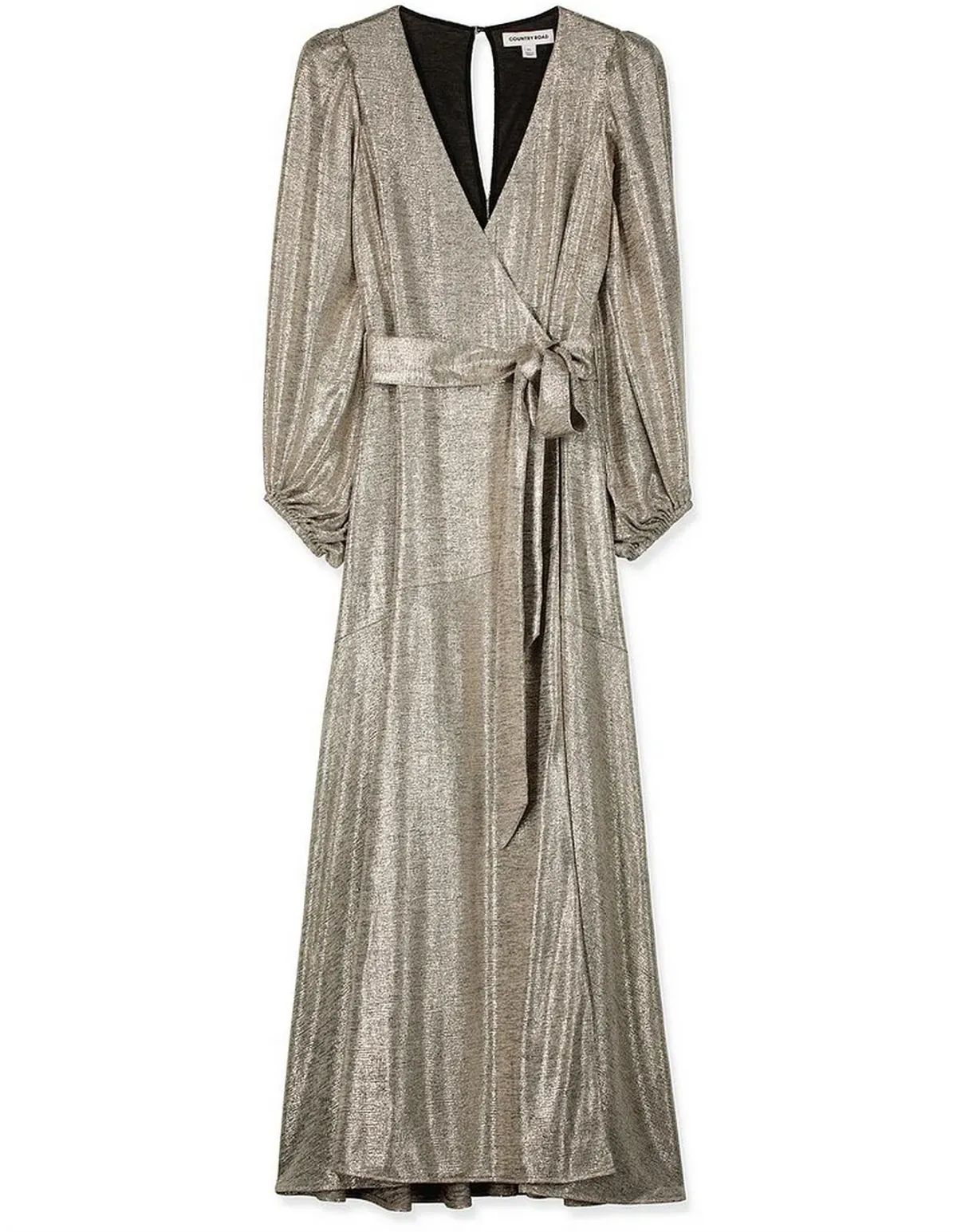 COUNTRY ROAD Metallic Wrap Maxi Dress in Pewter Gold - Size L / 14 women's - Image 4