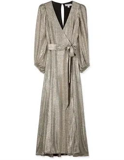 COUNTRY ROAD Metallic Wrap Maxi Dress in Pewter Gold - Size L / 14 women's for rent on The Volte - image 4