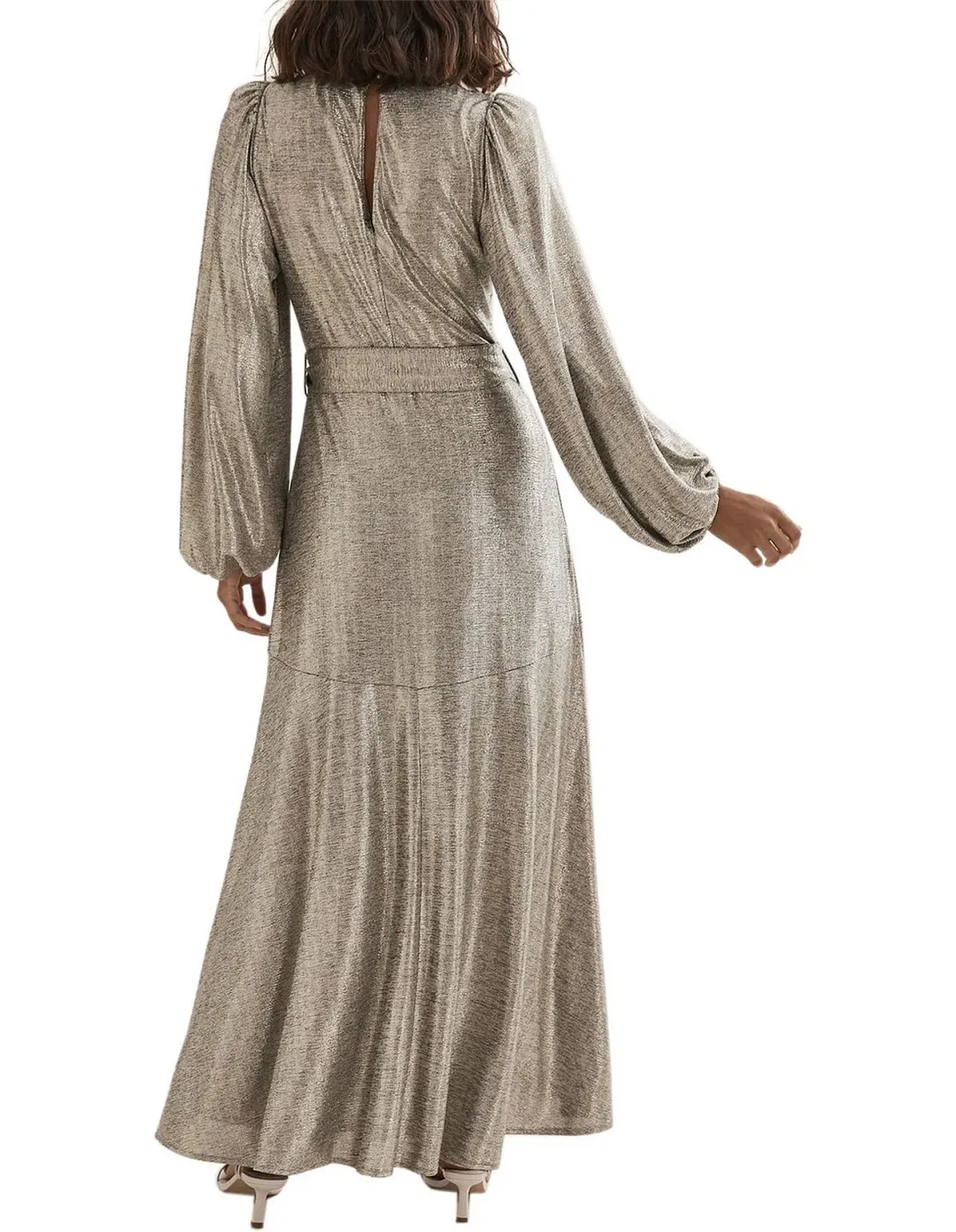 COUNTRY ROAD Metallic Wrap Maxi Dress in Pewter Gold - Size L / 14 women's for rent on The Volte - main image