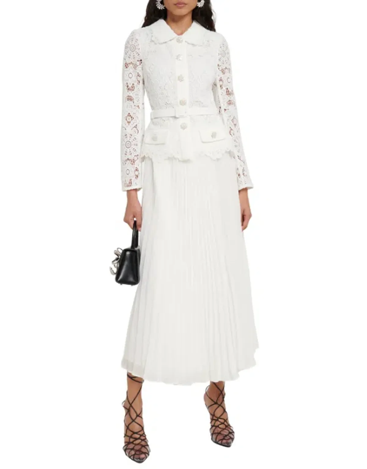 Self-Portrait Belted Crystal Embellished Guipure Lace Midi Dress - Image 1