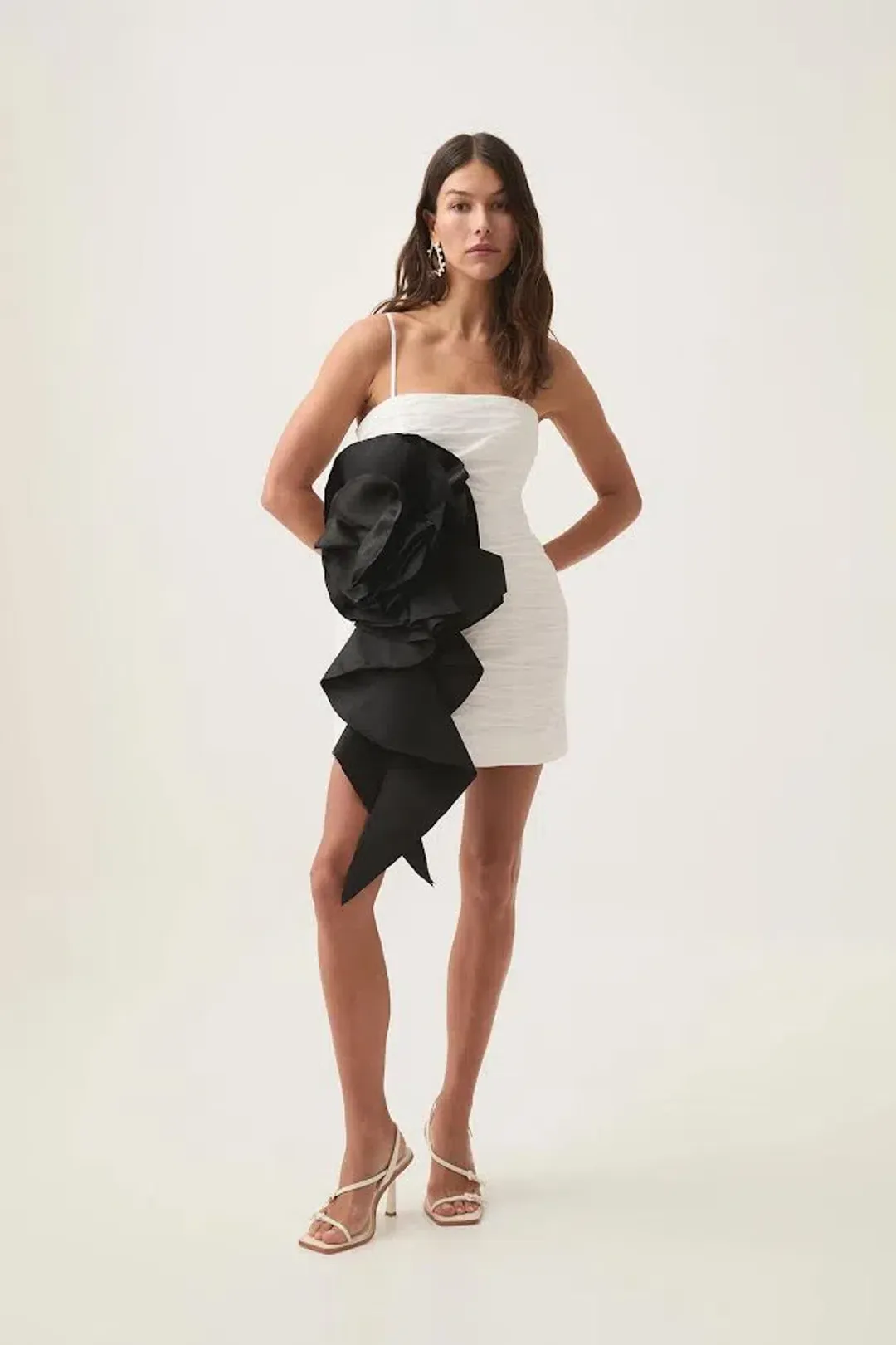 New AJE Potion Spiral Mini Dress in Ivory White & Black - Size 8 AU for rent on The Volte - main image