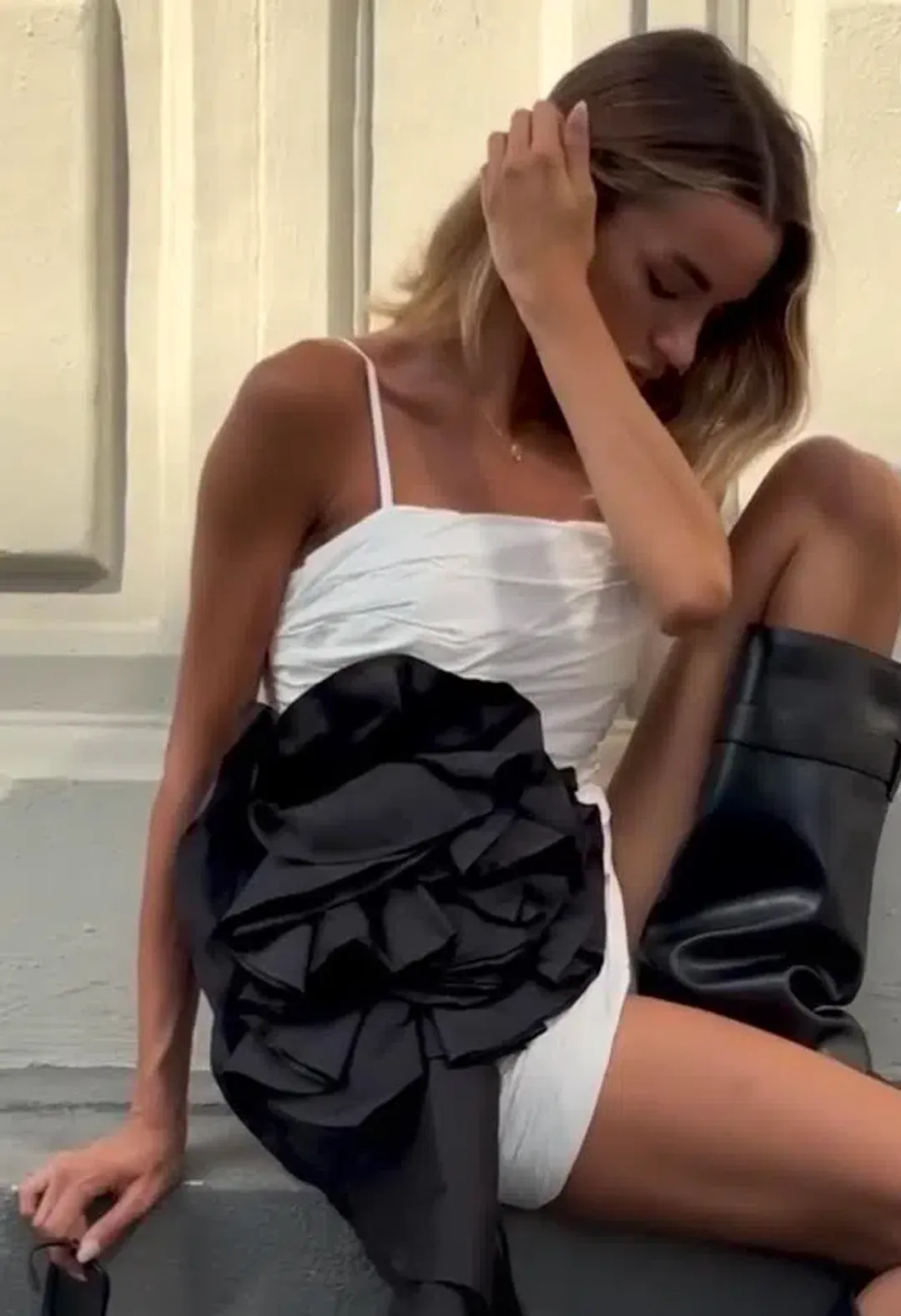 New AJE Potion Spiral Mini Dress in Ivory White & Black - Size 8 AU for rent on The Volte - main image