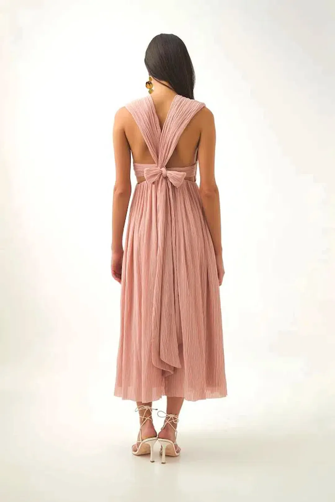 🩷 AJE Becoming Bow Back Midi Dress – Blush Pink – Size AU 10 🩷 for rent on The Volte - main image