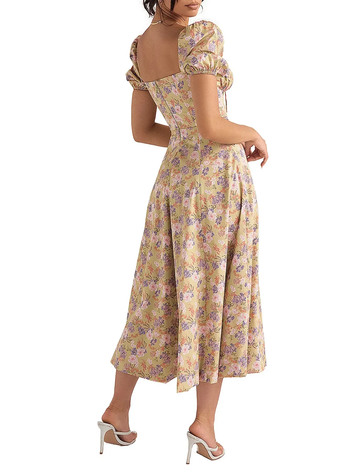 House Of Cb Tallulah Print Puff Sleeve Midi Sundress Peony Size 6 - Image 4