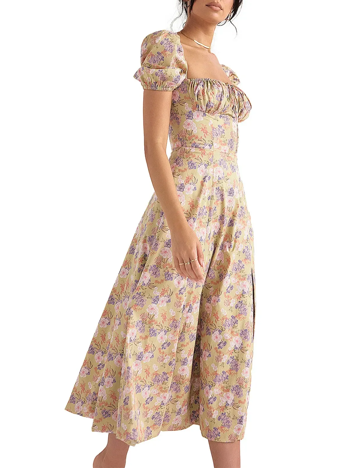House Of Cb Tallulah Print Puff Sleeve Midi Sundress Peony Size 6 - Image 3