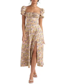 House Of Cb Tallulah Print Puff Sleeve Midi Sundress Peony Size 6 for rent on The Volte - image 1
