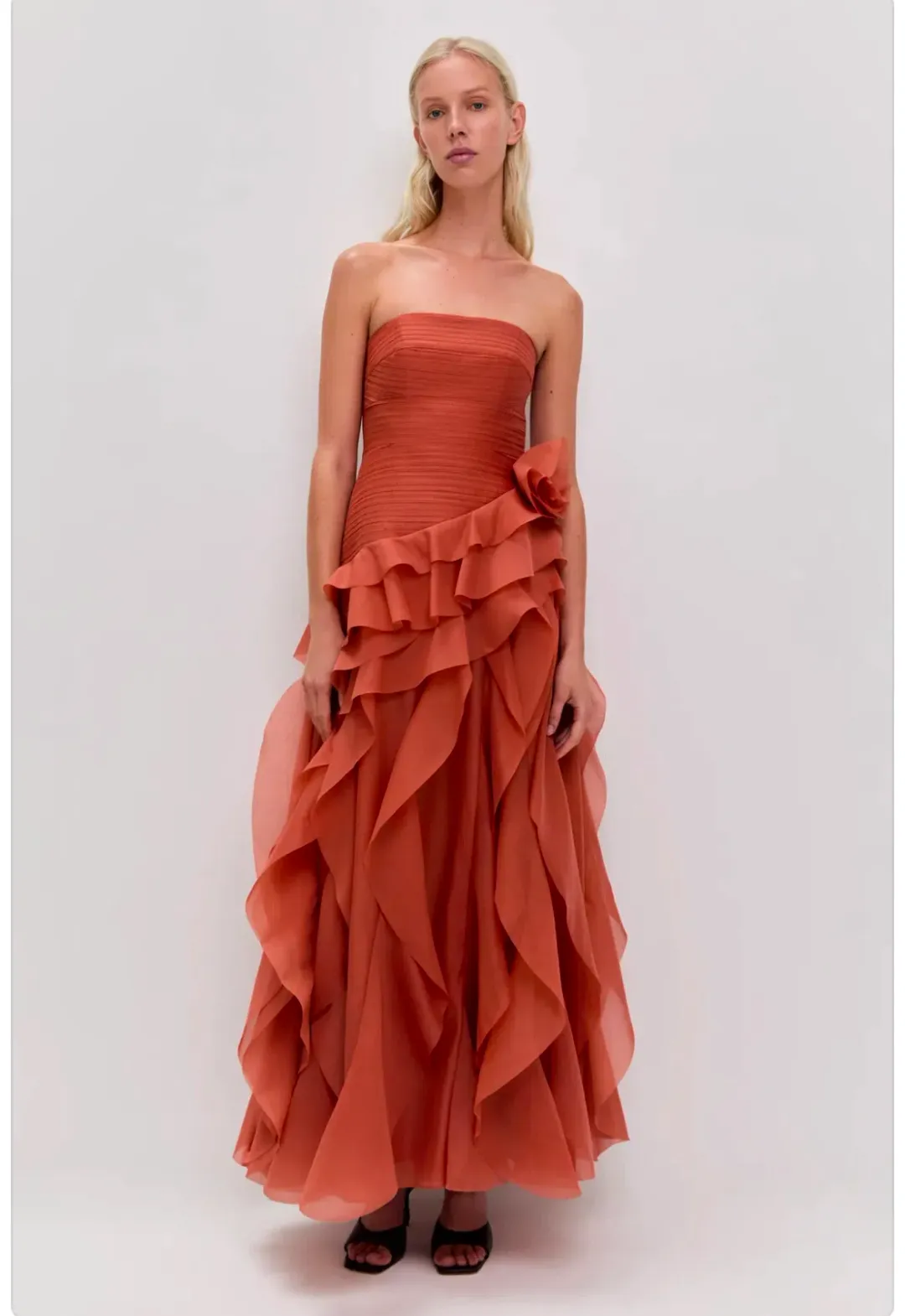 Aje Canyon Gown in Coral Clay Size 10 for rent on The Volte - main image