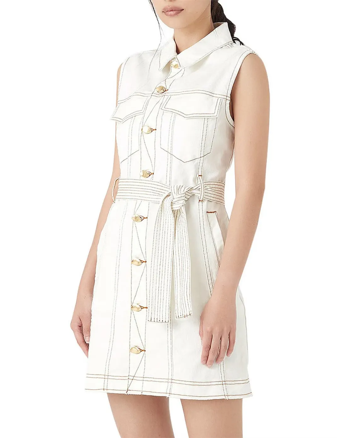 Aje Mimosa Alek Denim Mini Dress White Size 4 for rent on The Volte - main image