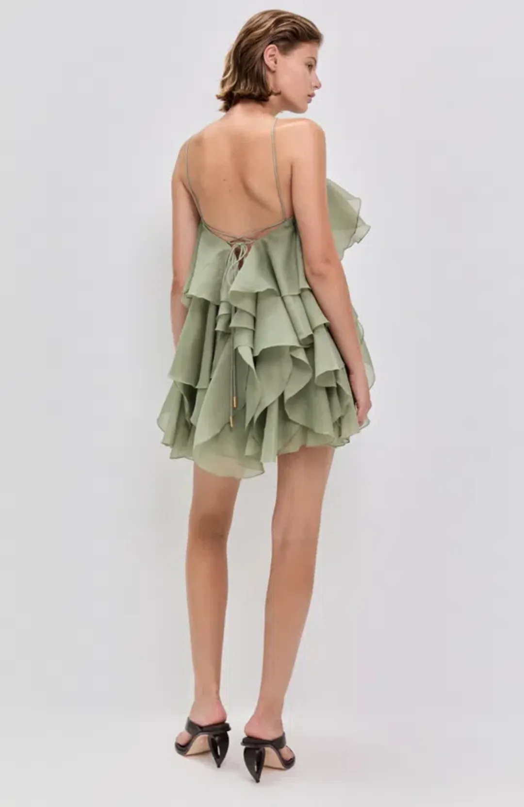 AJE Pandorea Layered Mini Dress Moss Size 10 for rent on The Volte - main image