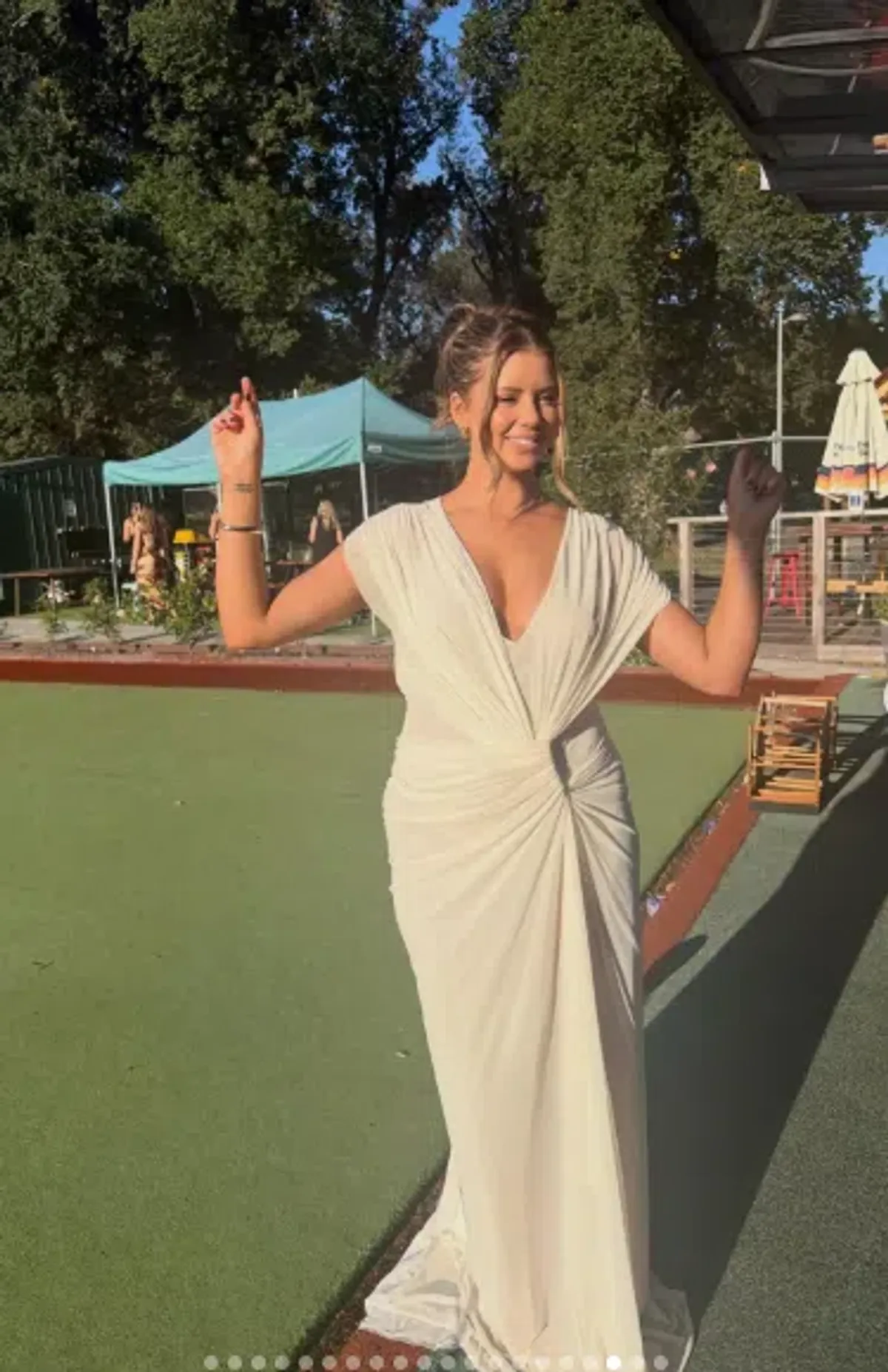 Bec and Bridge Leia Drape Gown Butter Cream White Size 14 - Image 3