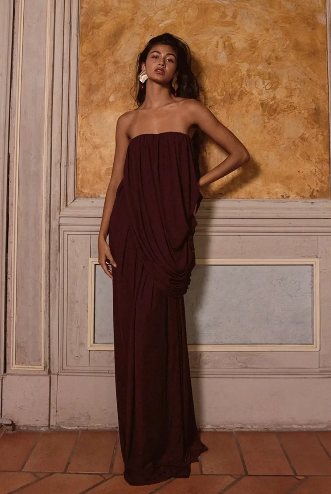 PLT MULBERRY MESH DRAPE BANDEAU MAXI DRESS SIZE 12 for rent on The Volte - main image