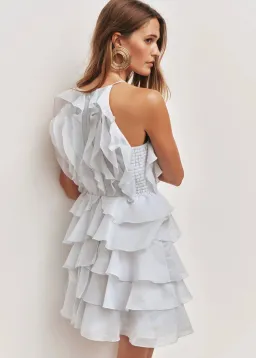 Aje Cleo Mini Dress size 16 Silver Blue for rent on The Volte - image 4