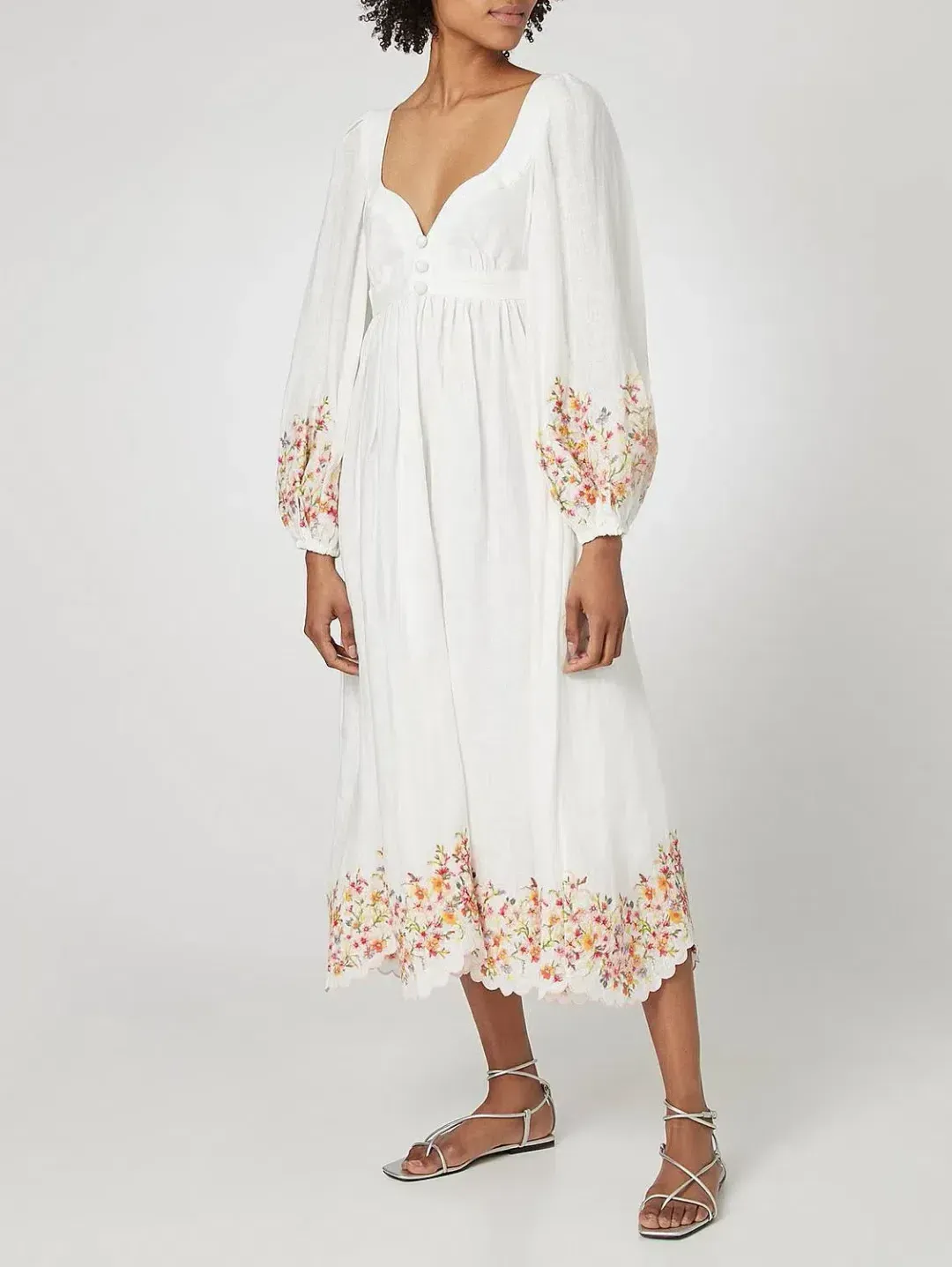 ZIMMERMANN MAE FLORAL MIDI DRESS WHITE FLORAL SIZE 1/AU 10 for rent on The Volte - main image