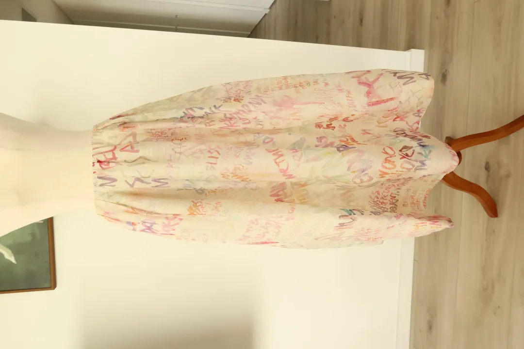 ZIMMERMANN Cream Voluminous Maxi Skirt with Multicoloured Writing Size 8 for rent on The Volte - main image