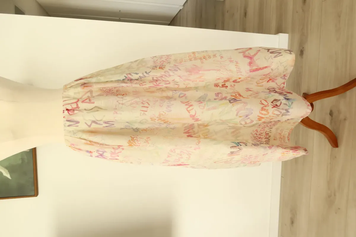ZIMMERMANN Cream Voluminous Maxi Skirt with Multicoloured Writing Size 8 for rent on The Volte - main image
