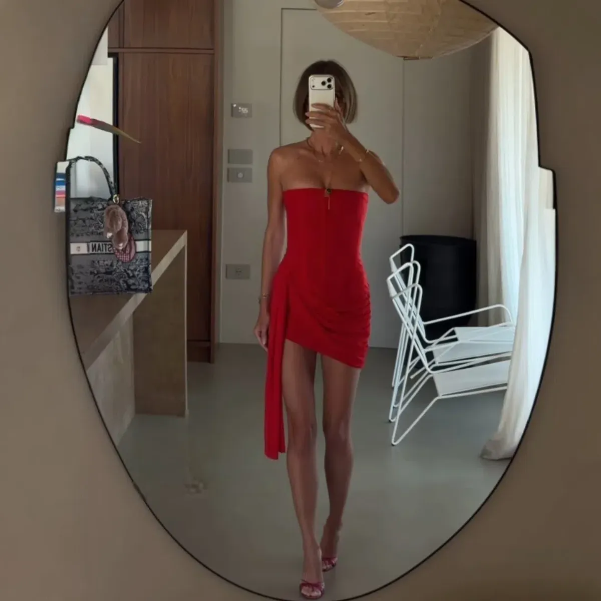 Leau Mira Mesh Corset Dress - Red Size Medium for rent on The Volte - main image