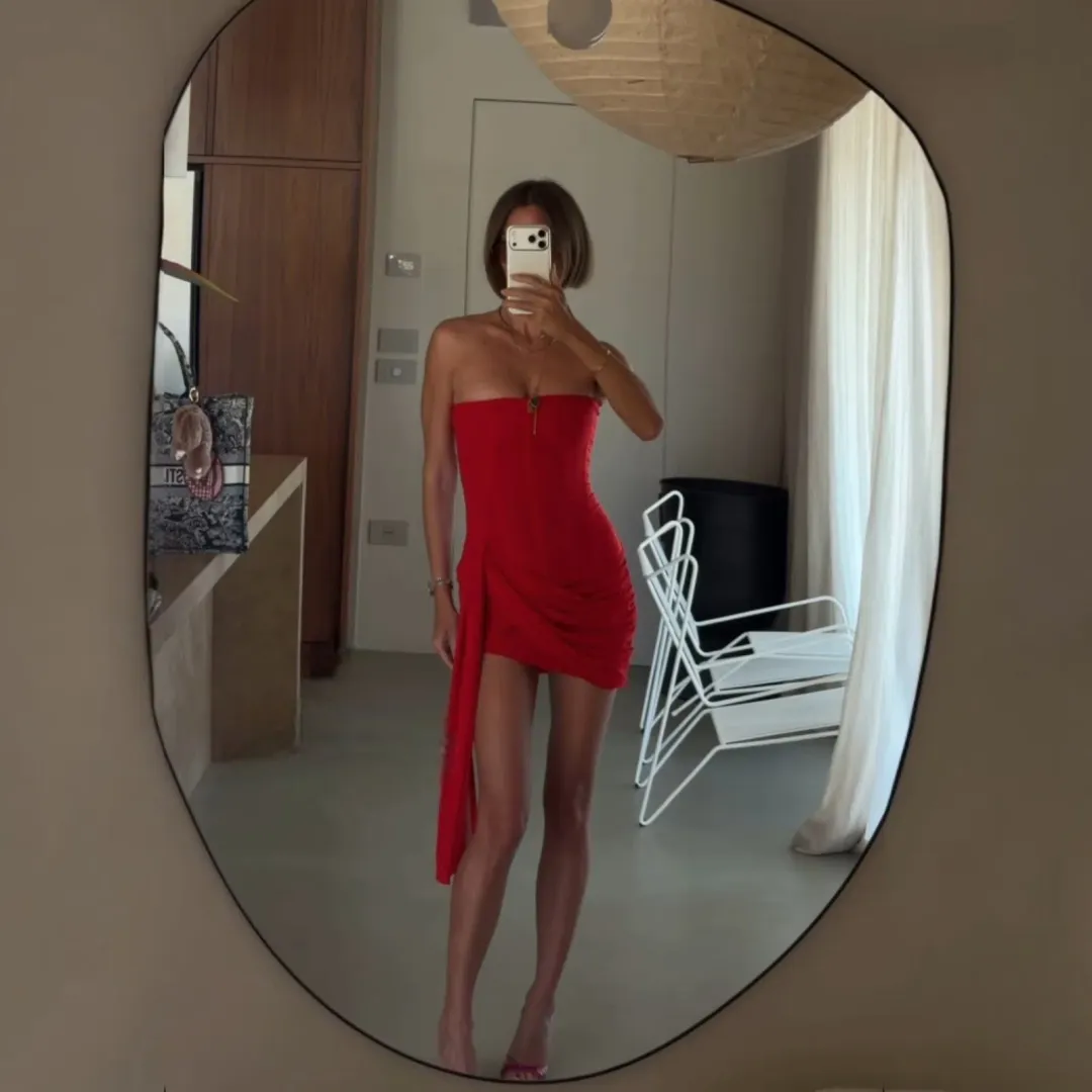 Leau Mira Mesh Corset Dress - Red Size Medium for rent on The Volte - main image