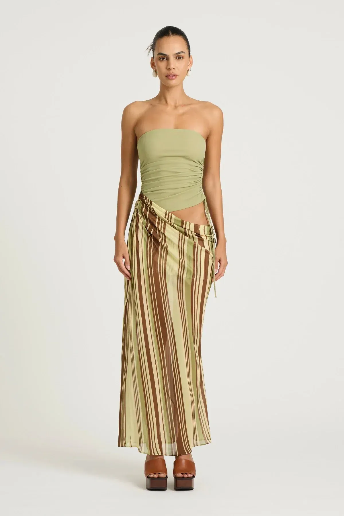 Roscoe Maxi Dress in Earth Stripe | Size 8 - Image 1