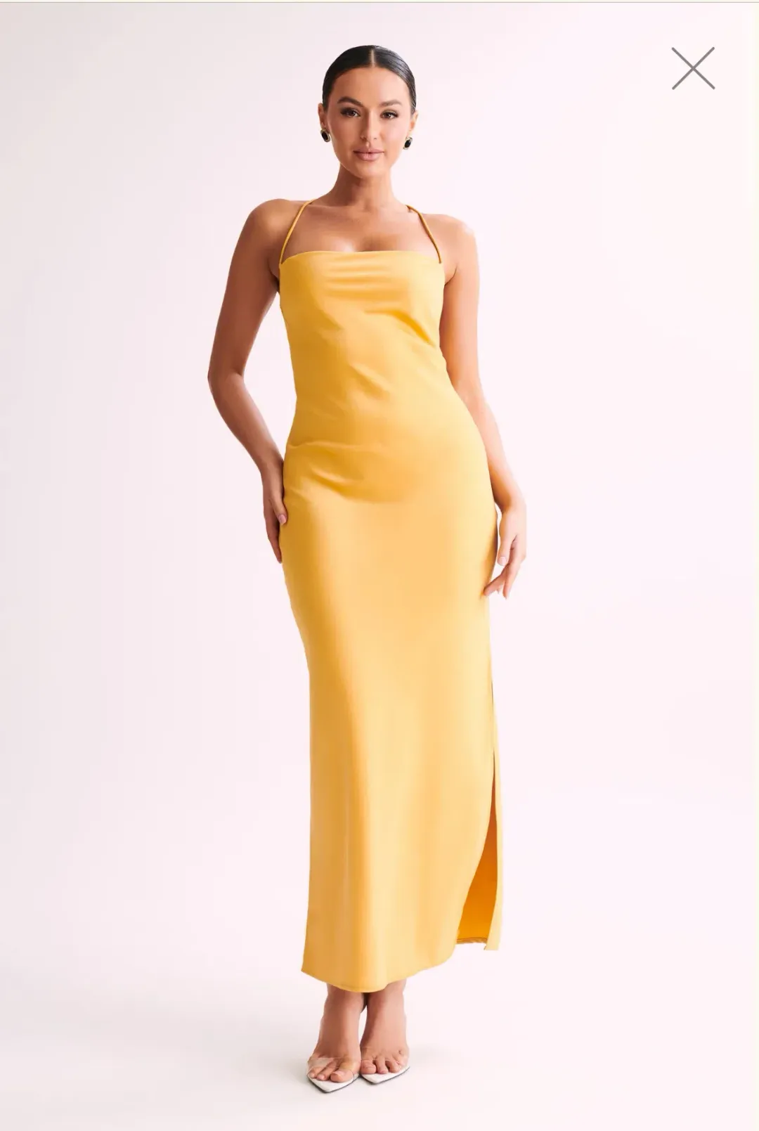 Sydney Straight Neck Slip Maxi Dress Yellow Size 6 for rent on The Volte - main image
