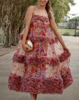 Zimmermann Luna Ruffle Bandeau Gown Multi Floral Size 0 / AU 8 for rent on The Volte - image 9