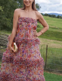 Zimmermann Luna Ruffle Bandeau Gown Multi Floral Size 0 / AU 8 for rent on The Volte - image 4