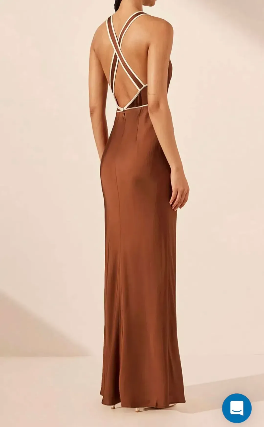 SHONA JOY BELKIS CONTRAST PLUNGE CROSS BACK MAXI DRESS CHOCOLATE/IVORY for rent on The Volte - main image