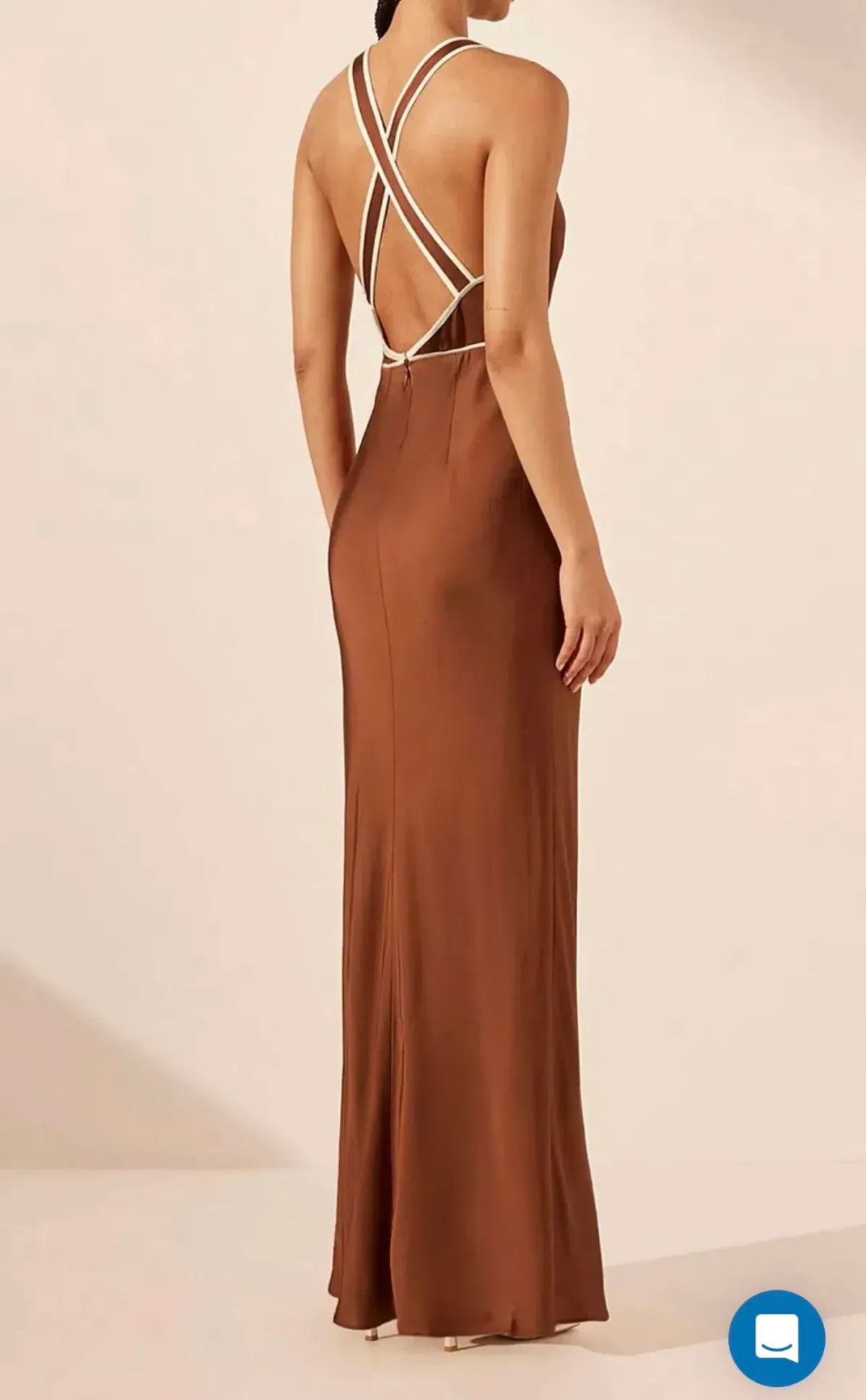 SHONA JOY BELKIS CONTRAST PLUNGE CROSS BACK MAXI DRESS CHOCOLATE/IVORY - Image 2