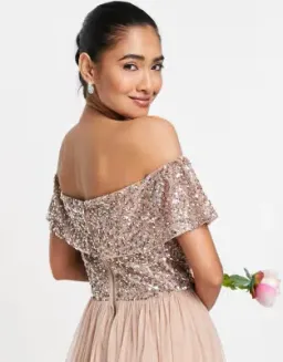 ASOS Maya Bardot Tulle Maxi Dress in Taupe Blush Size 8 for rent on The Volte - image 5