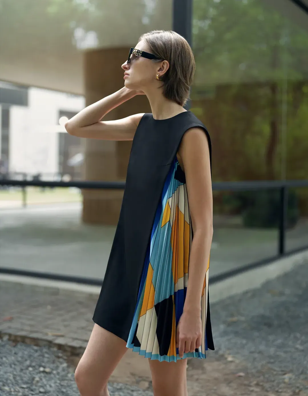 Saturday Club Side Printed Pleated Mini Dress Size 8 for rent on The Volte - main image