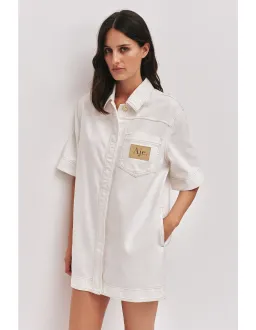 Aje Studio Lumi Denim Mini Tunic Dress Cream Size 12 for rent on The Volte - image 1